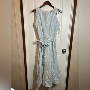 Vintage Corbin Ltd Blue and White Striped 100% Cotton Sundress - Size 10 NOS NWT
